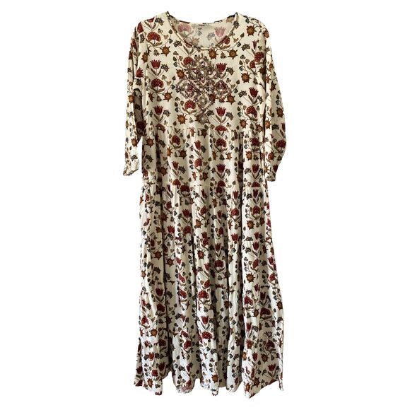 HM Women Dress Crewneck Long Sleeve Floral Print   Bohemian - Picture 1 of 16